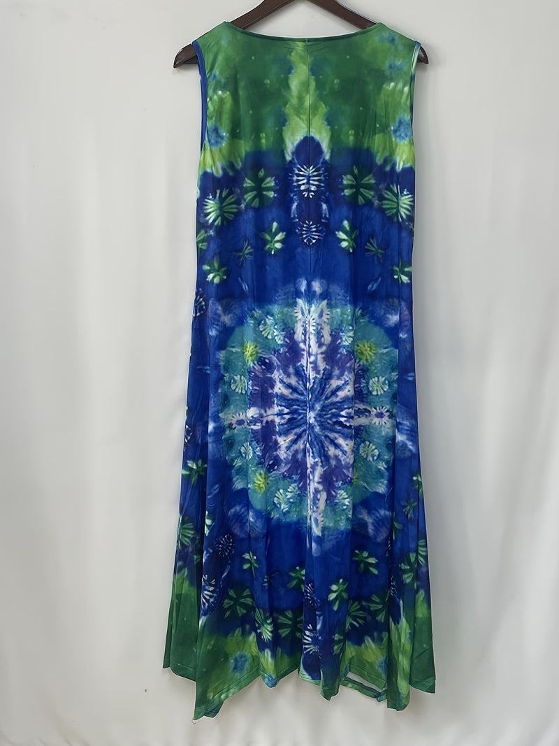 the HAPPY HIPPIE BOHO - Boho Abstract Print Tank Dress, Vintage Sleeveless Dress for Spring & Summer