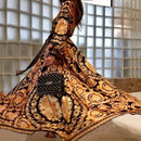 the BAROQUE BOHO WRAP - Women's Bohemian Vintage Maxi Dress - Long Sleeve V-Neck, Tropical Paisley Print with Lace Trim, Lightweight Polyester, Perfect for Travel, Vacations, Parties & Gifts