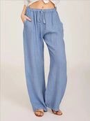 the LINEN BOHO - Summer/Autumn Cotton Linen Solid High Waist Wide-Leg Loose Casual Breathable Pants