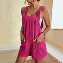 the ROMPER BOHO - Casual Boho Loose Style Summer Overalls Solid Color Sleeveless Rompers, Summer Casual Jumpsuit with Pockets