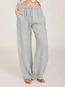 the LINEN BOHO - Summer/Autumn Cotton Linen Solid High Waist Wide-Leg Loose Casual Breathable Pants
