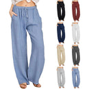 the LINEN BOHO - Summer/Autumn Cotton Linen Solid High Waist Wide-Leg Loose Casual Breathable Pants
