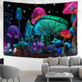 the PLANET MUSHROOM - Cartoon Planet Mushroom Tapestry Wall Hanging, Psychedelic Abstract Boho Kawaii Bedroom/Living Room/Bedroom Decor