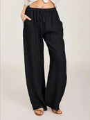 the LINEN BOHO - Summer/Autumn Cotton Linen Solid High Waist Wide-Leg Loose Casual Breathable Pants