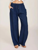 the LINEN BOHO - Summer/Autumn Cotton Linen Solid High Waist Wide-Leg Loose Casual Breathable Pants