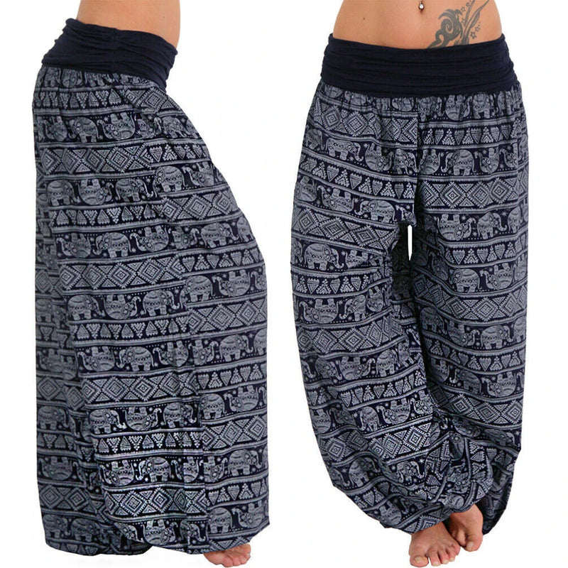 Women Boho Pants Elephant Print sport Low Waist Long Pants Loose Baggy Bloomer Trousers Long Pants Loose Baggy Bloomer Trousers