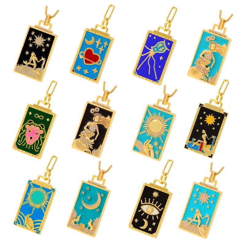 New Geometric Big Pendant Necklace Tarot Cards Woman&