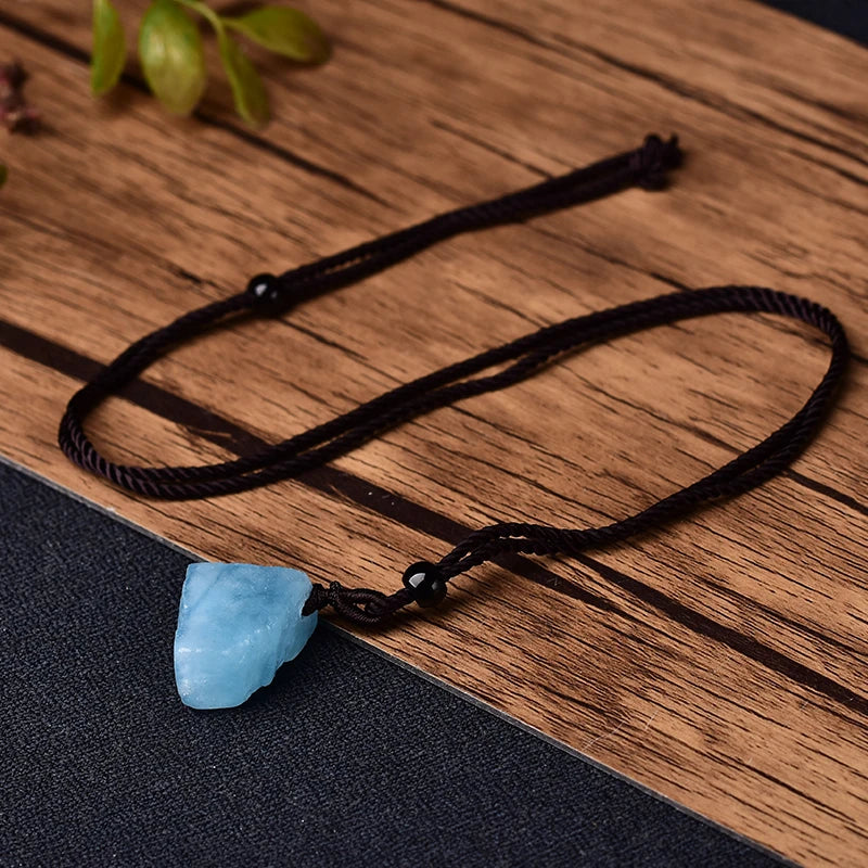 1PC Fashion Simple Aquamarine Blue Pendant Natural Quartz Stone Raw Crystals For Men Women Jewelry Purple Mineral Specimen Gift