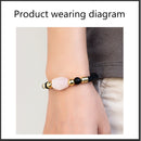 the HOLOGRAM - Geometric Natural Pink Crystal Energy Bracelet, Stainless Steel Leather Rope Bracelet