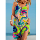 the RAINBOW BEACH - Summer Rainbow Print Fashion Midi Beach Bohemian Sleeveless Sundress
