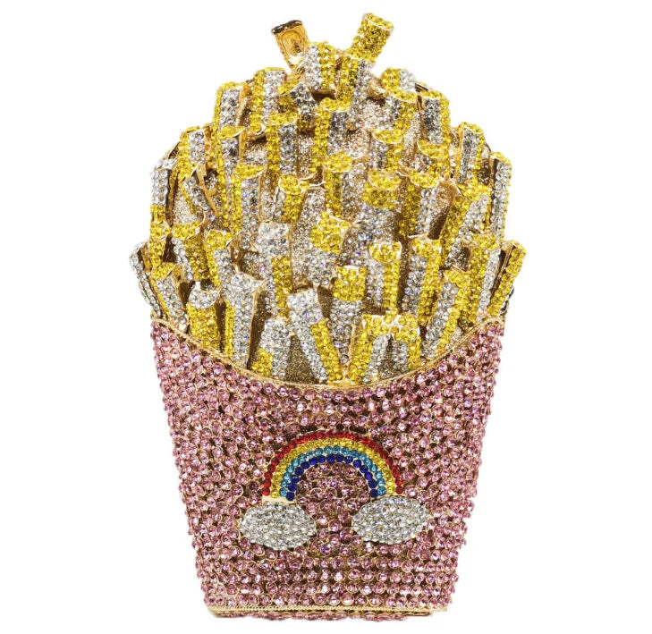 the FRY BAG - French Fries Bag, Elegant Bling Women Crystal Clutch Evening Bags, Rhinestone Minaudiere Handbags, Wedding Party Bags