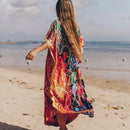 the BOHO KAFTAN - Bohemian Printed V-Neck Batwing Sleeve Long Loose Summer Moroccan Kaftan Dress for Women