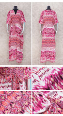 the BOHO KAFTAN - Bohemian Printed V-Neck Batwing Sleeve Long Loose Summer Moroccan Kaftan Dress for Women