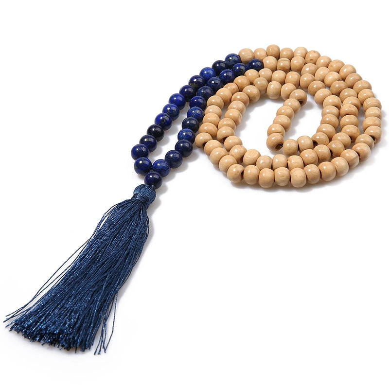 the PRECIOUS STONES - Fashion Bohemian Tassel Yoga Wooden Jewelry Handmade Natural Stone Tassel Necklace for Women Lariat Necklaces