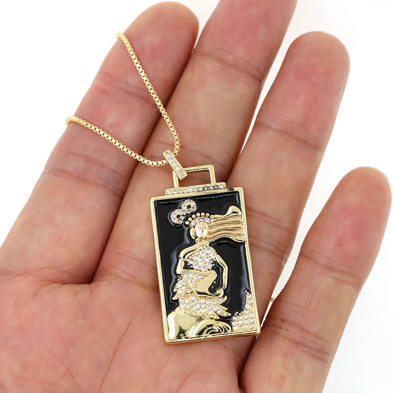 New Geometric Big Pendant Necklace Tarot Cards Woman&