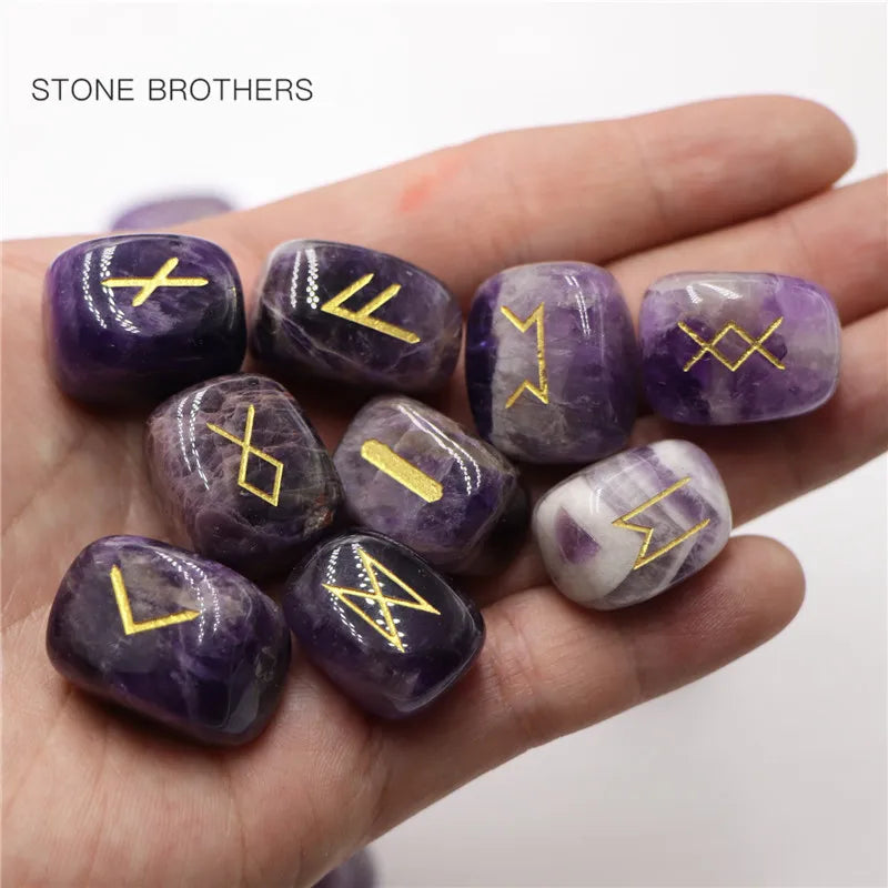 25Pcs Freedom Natural Amethyst Crystal Runes Stones Irregular Divination Agate Rune Fortune-telling Reiki Healing Gift Decor