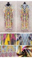 the BOHO KAFTAN - Bohemian Printed V-Neck Batwing Sleeve Long Loose Summer Moroccan Kaftan Dress for Women