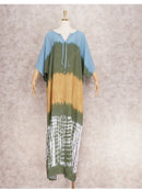 the BOHO KAFTAN - Bohemian Printed V-Neck Batwing Sleeve Long Loose Summer Moroccan Kaftan Dress for Women