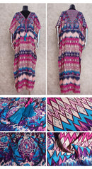 the BOHO KAFTAN - Bohemian Printed V-Neck Batwing Sleeve Long Loose Summer Moroccan Kaftan Dress for Women