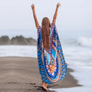the BOHO KAFTAN - Bohemian Printed V-Neck Batwing Sleeve Long Loose Summer Moroccan Kaftan Dress for Women