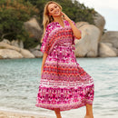 the BOHO KAFTAN - Bohemian Printed V-Neck Batwing Sleeve Long Loose Summer Moroccan Kaftan Dress for Women