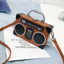 the BOOMBOX BAG - Unique Retro Radio Box Bag, Ladies Leather Handbag Shoulder Bag. Metal Handle Purse, Women's Crossbody Messenger