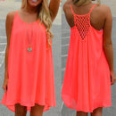 the NEON BOHO - Summer Beach Loose Casual Sleeveless Spaghetti Strap Hollow Out Mini Dress