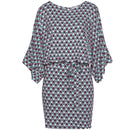 the OFFICE CHIC - Sexy Bodycon Wide Sleeve Vintage Print Casual O-Neck Keyhole Back Hollow Out Sashes Mini Dress