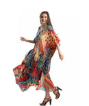 the BOHO KAFTAN - Bohemian Printed V-Neck Batwing Sleeve Long Loose Summer Moroccan Kaftan Dress for Women