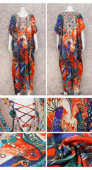 the BOHO KAFTAN - Bohemian Printed V-Neck Batwing Sleeve Long Loose Summer Moroccan Kaftan Dress for Women