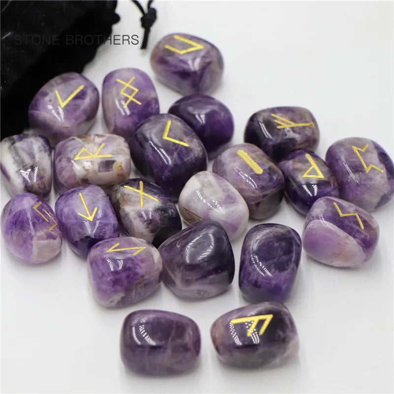 25Pcs Freedom Natural Amethyst Crystal Runes Stones Irregular Divination Agate Rune Fortune-telling Reiki Healing Gift Decor