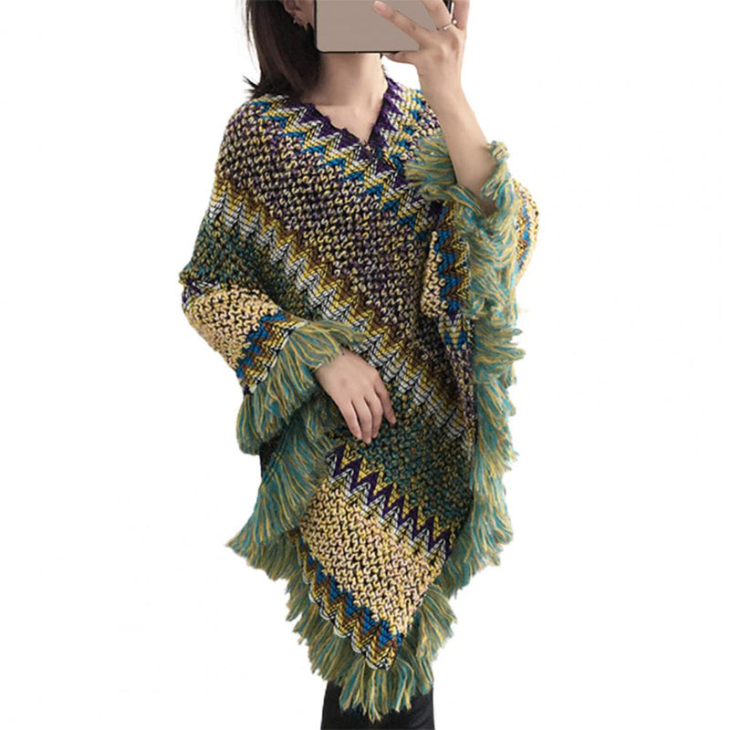 Women Cape Coat Temperament Bohemian Thick for Daily Wear Poncho Coat Autumn Knitted Coat