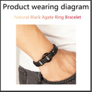 the BLACK AGATE - New Circle Natural Black Agate Charm Jewelry, Men's Bracelet, 3 Wavy Design Leather Rope Stainless Steel Bracelet Gift