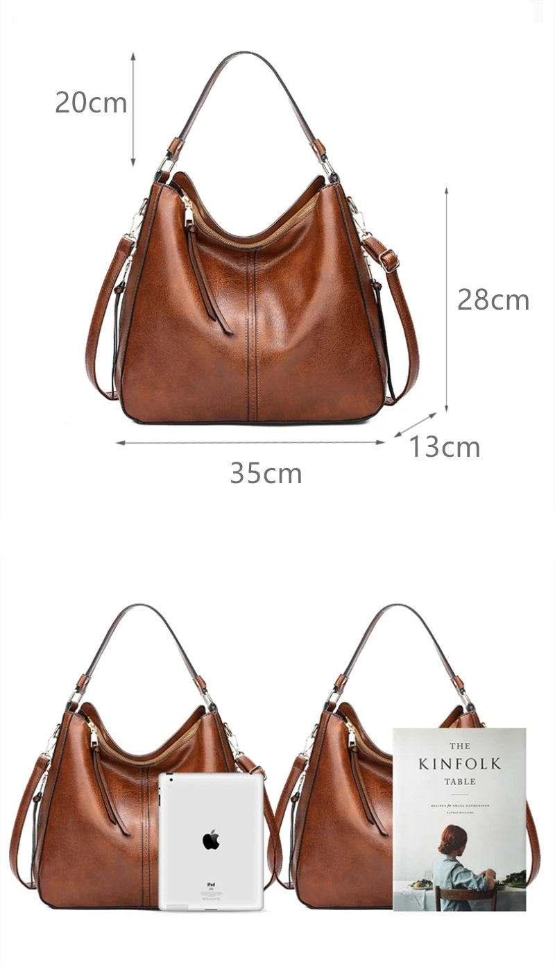 the HOBO - Hobo Bag, Leather Women Handbags, Female Leisure Shoulder Bags/Fashion Purses, Vintage Large Capacity Tote Bag