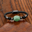 the JADE STONE - Geometric Jade Natural Stone Energy Bracelet, Stainless Steel Leather Rope Bracelet for Women