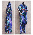 the BOHO KAFTAN - Bohemian Printed V-Neck Batwing Sleeve Long Loose Summer Moroccan Kaftan Dress for Women