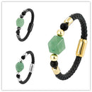 the JADE STONE - Geometric Jade Natural Stone Energy Bracelet, Stainless Steel Leather Rope Bracelet for Women
