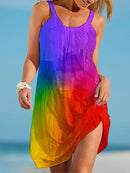 the RAINBOW BEACH - Summer Rainbow Print Fashion Midi Beach Bohemian Sleeveless Sundress