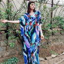 the BOHO KAFTAN - Bohemian Printed V-Neck Batwing Sleeve Long Loose Summer Moroccan Kaftan Dress for Women
