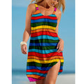 Rainbow Painting Print Women's Fashion Dress Midi Summer Sexy Beach Dress Bohemian Sleeveless Party Dresses Elegant Sundress Hem