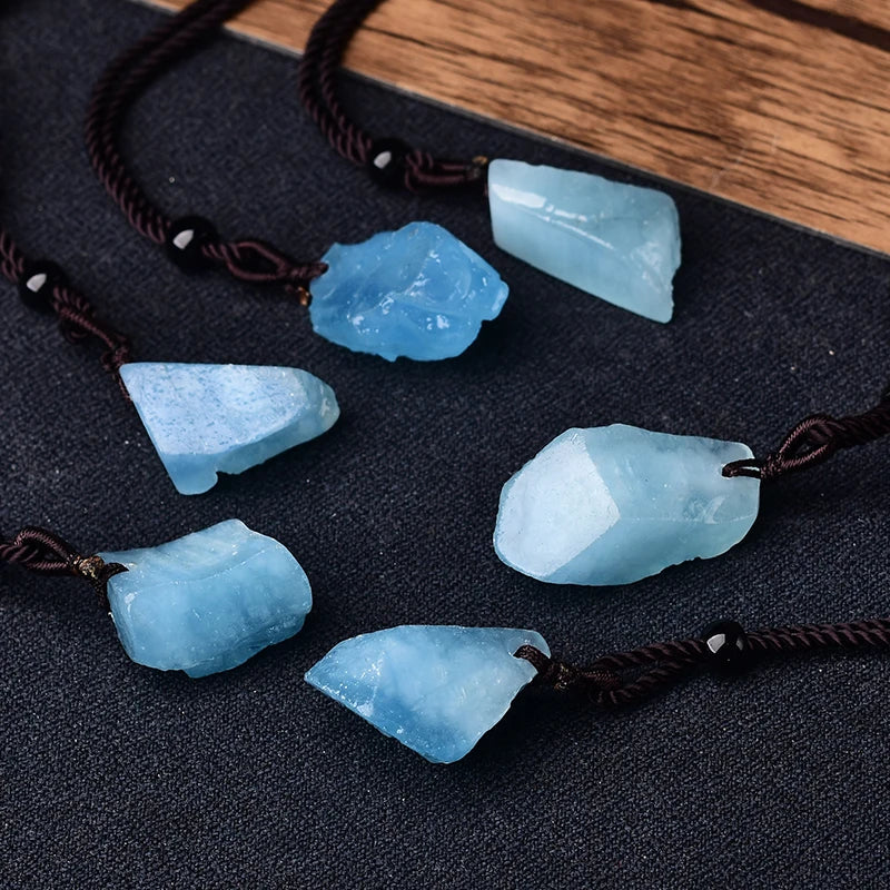 1PC Fashion Simple Aquamarine Blue Pendant Natural Quartz Stone Raw Crystals For Men Women Jewelry Purple Mineral Specimen Gift