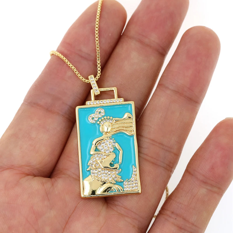 New Geometric Big Pendant Necklace Tarot Cards Woman&