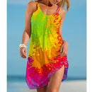the RAINBOW BEACH - Summer Rainbow Print Fashion Midi Beach Bohemian Sleeveless Sundress