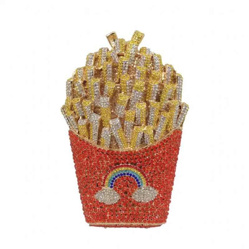 the FRY BAG - French Fries Bag, Elegant Bling Women Crystal Clutch Evening Bags, Rhinestone Minaudiere Handbags, Wedding Party Bags