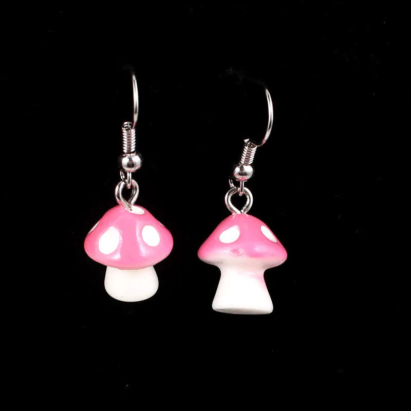 the SHROOMS - Red Dainty Mushroom Shape Pendant Earrings, Cute Sweet Fresh Handmade Drop Earrings for Women/Girls