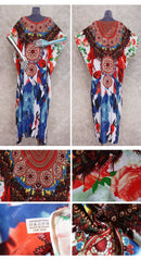 the BOHO KAFTAN - Bohemian Printed V-Neck Batwing Sleeve Long Loose Summer Moroccan Kaftan Dress for Women