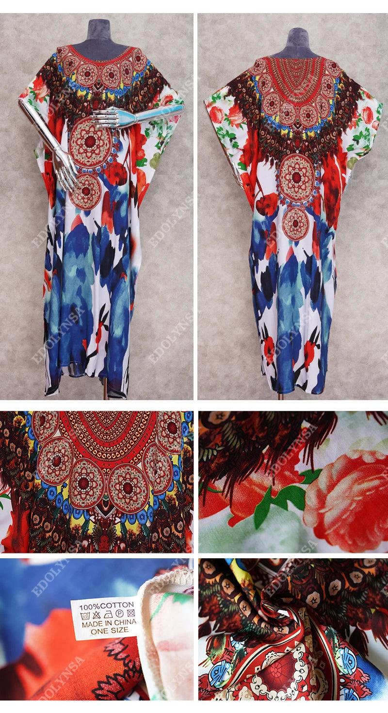 2023 Bohemian Printed V-neck Batwing Sleeve Long Loose Summer Dress For Women Clothes  Streetwear Moroccan Caftan Q831