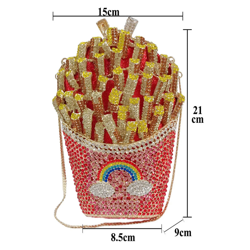 the FRY BAG - French Fries Bag, Elegant Bling Women Crystal Clutch Evening Bags, Rhinestone Minaudiere Handbags, Wedding Party Bags