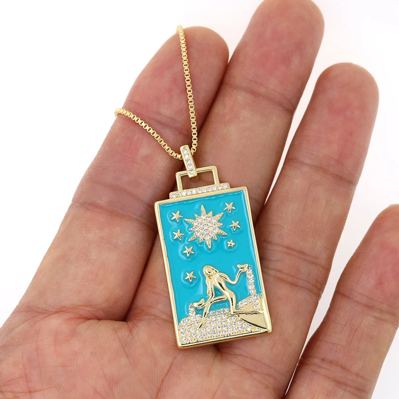 New Geometric Big Pendant Necklace Tarot Cards Woman&