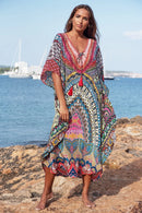 the BOHO KAFTAN - Bohemian Printed V-Neck Batwing Sleeve Long Loose Summer Moroccan Kaftan Dress for Women